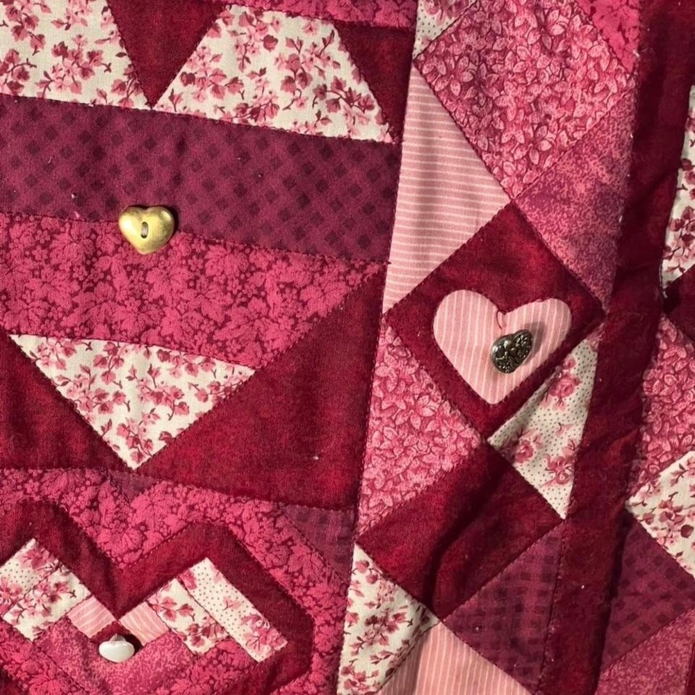 Handmade vintage quilt patchwork sweater vest, pink no tags cozy hearts red chic - Picture 3 of 8